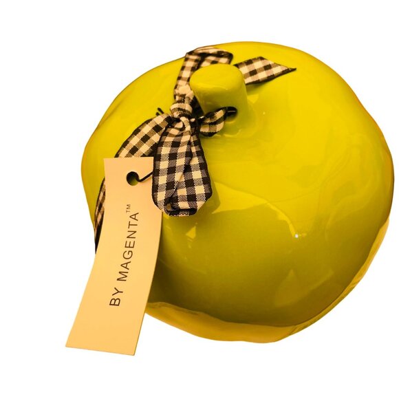 Rae Dunn Magenta Green Apple Ceramic Bird House Jar Gingham Ribbon 7.5" - Picture 1 of 6